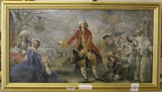 Oil of 18th Century garden party scene(-)